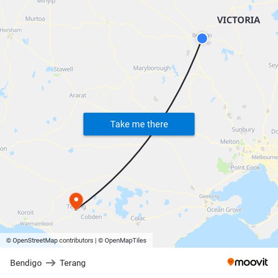 Bendigo to Terang map