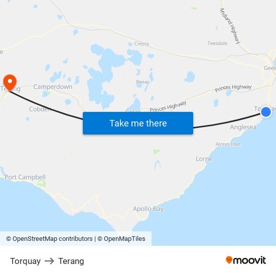 Torquay to Terang map