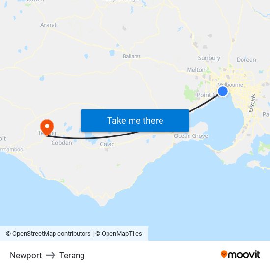 Newport to Terang map