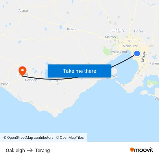 Oakleigh to Terang map