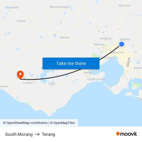 South Morang to Terang map