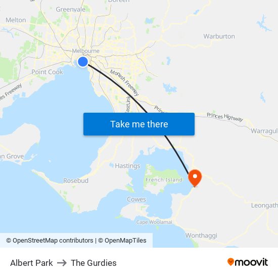 Albert Park to The Gurdies map