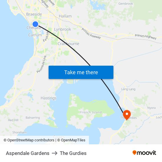 Aspendale Gardens to The Gurdies map