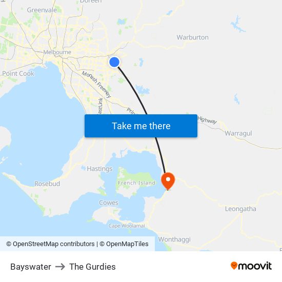 Bayswater to The Gurdies map