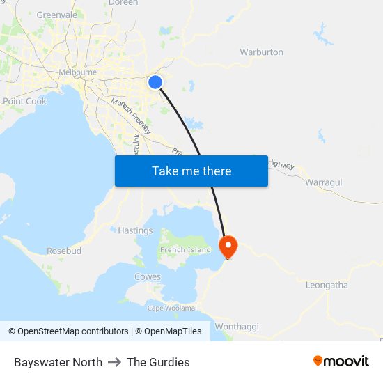 Bayswater North to The Gurdies map