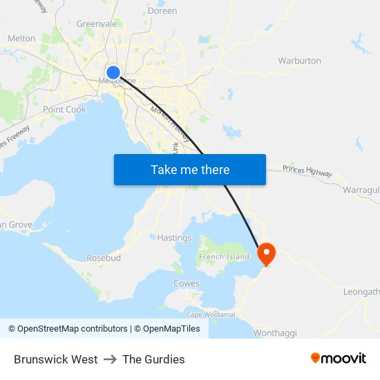 Brunswick West to The Gurdies map