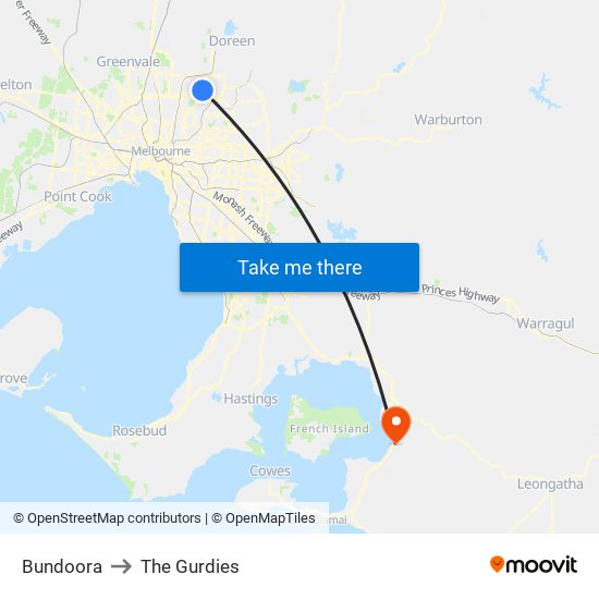 Bundoora to The Gurdies map