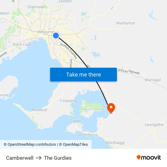 Camberwell to The Gurdies map