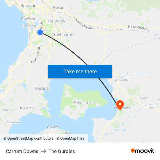 Carrum Downs to The Gurdies map