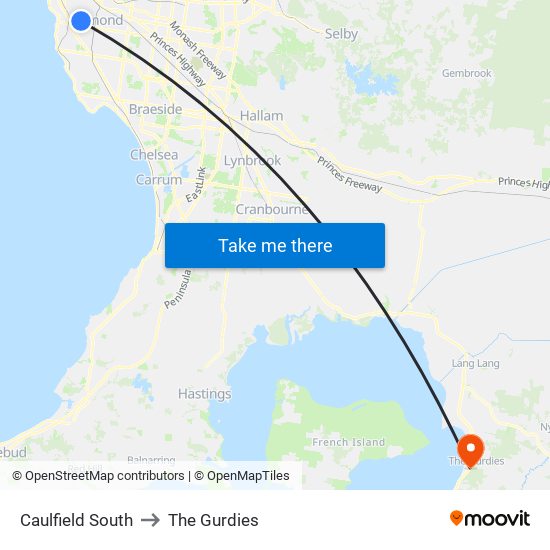 Caulfield South to The Gurdies map