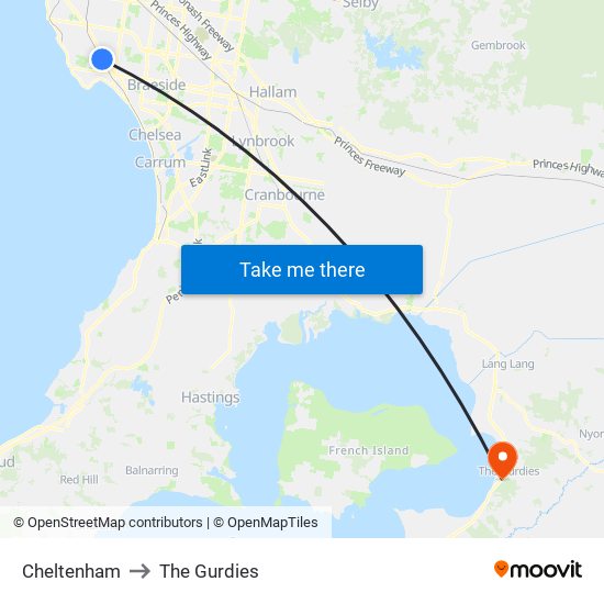 Cheltenham to The Gurdies map