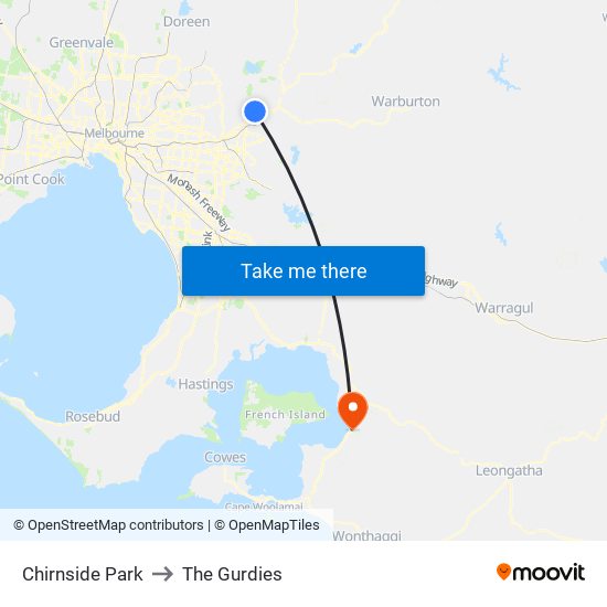 Chirnside Park to The Gurdies map