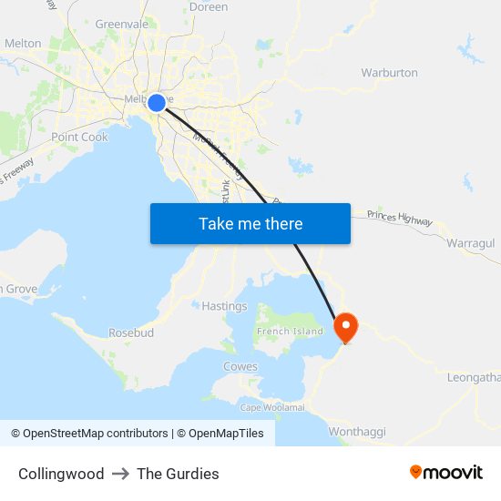 Collingwood to The Gurdies map