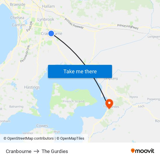 Cranbourne to The Gurdies map