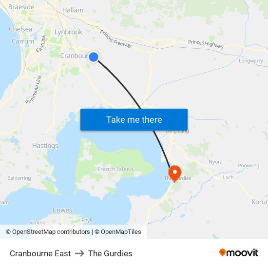 Cranbourne East to The Gurdies map