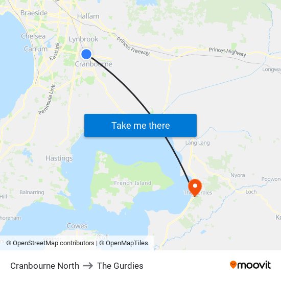 Cranbourne North to The Gurdies map