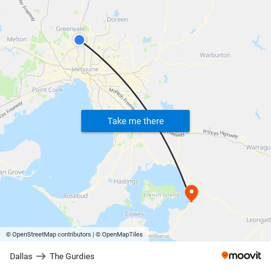 Dallas to The Gurdies map