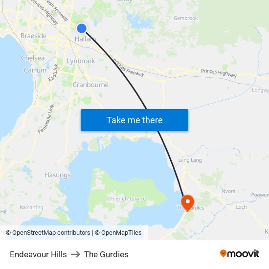 Endeavour Hills to The Gurdies map