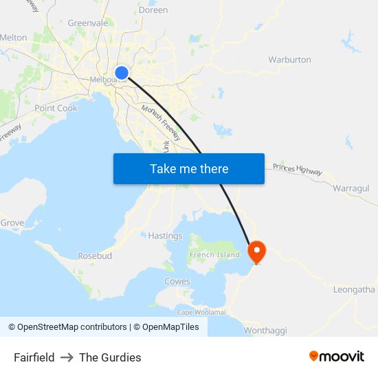 Fairfield to The Gurdies map