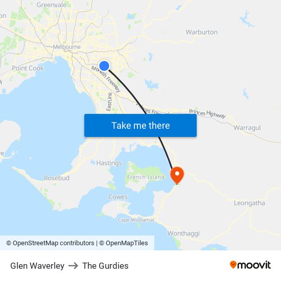 Glen Waverley to The Gurdies map