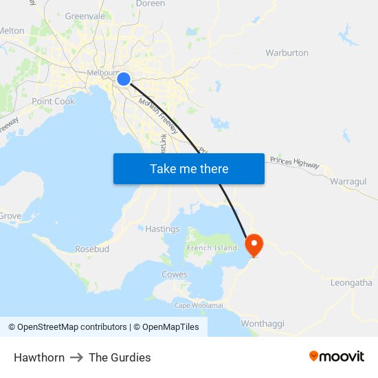 Hawthorn to The Gurdies map