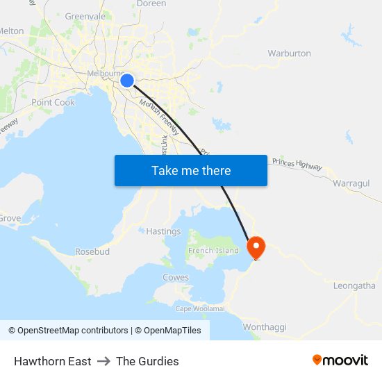 Hawthorn East to The Gurdies map