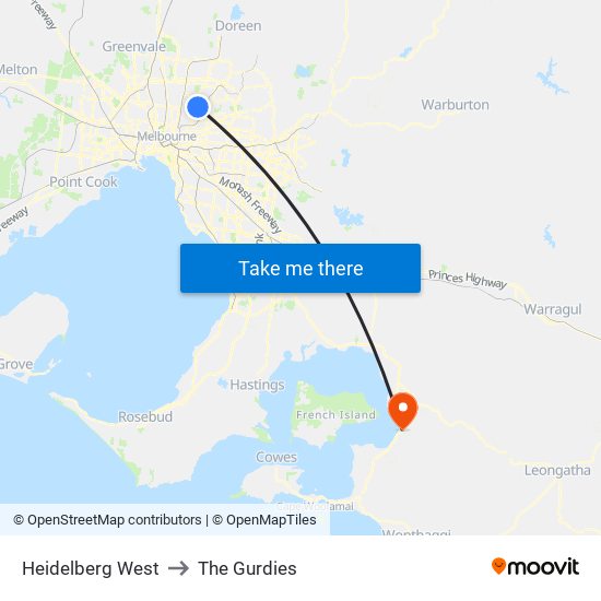 Heidelberg West to The Gurdies map