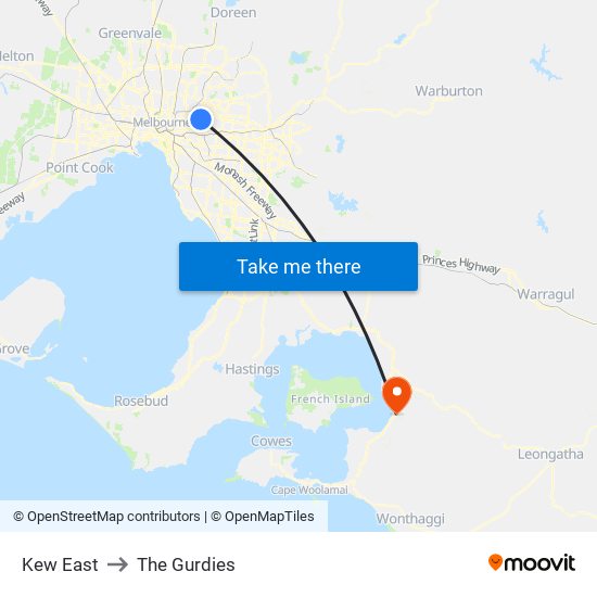Kew East to The Gurdies map