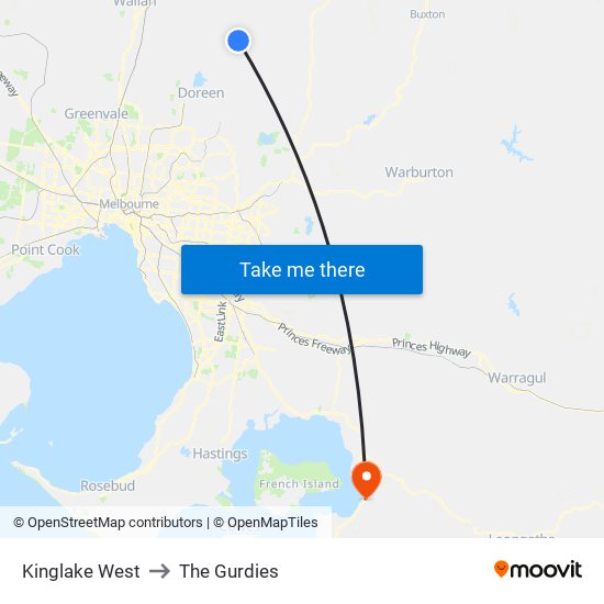 Kinglake West to The Gurdies map