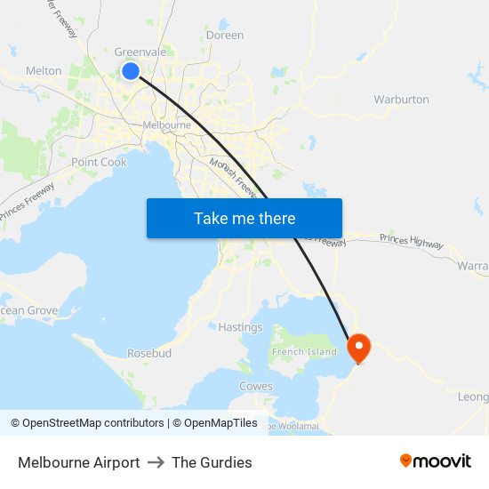 Melbourne Airport to The Gurdies map