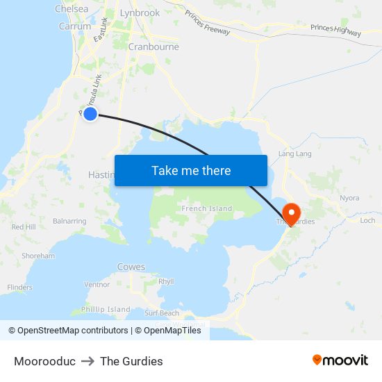 Moorooduc to The Gurdies map