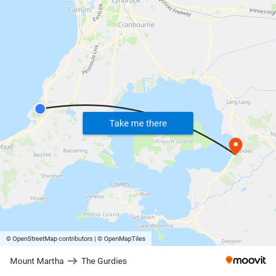 Mount Martha to The Gurdies map