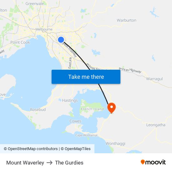 Mount Waverley to The Gurdies map