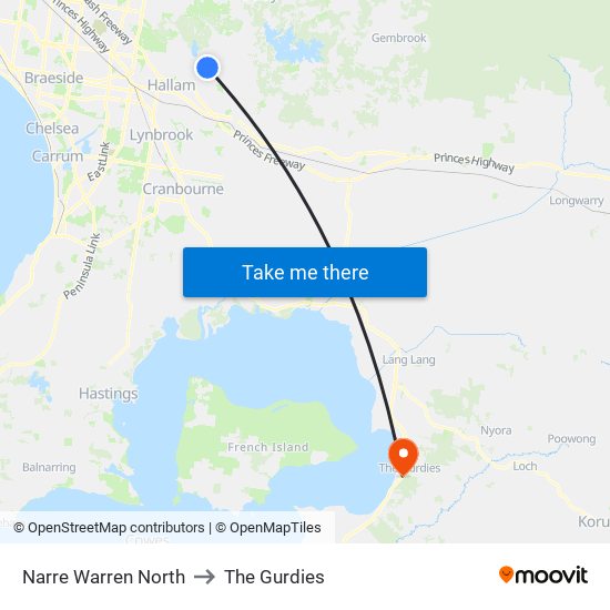 Narre Warren North to The Gurdies map