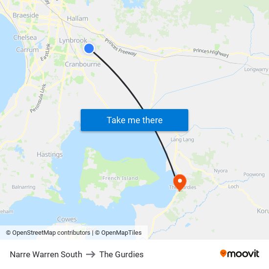 Narre Warren South to The Gurdies map