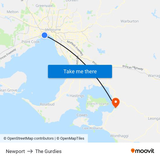 Newport to The Gurdies map