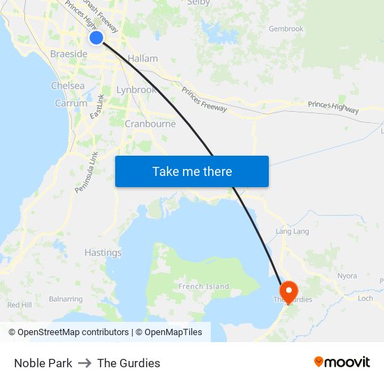 Noble Park to The Gurdies map