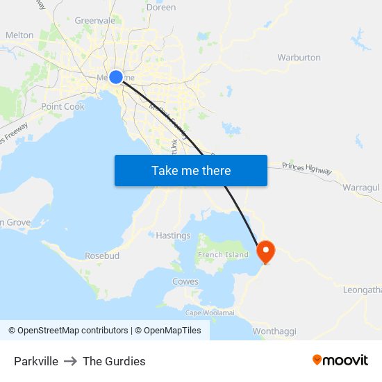 Parkville to The Gurdies map