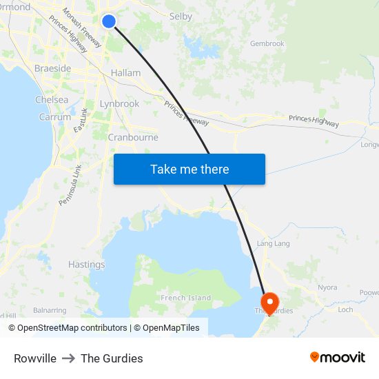 Rowville to The Gurdies map