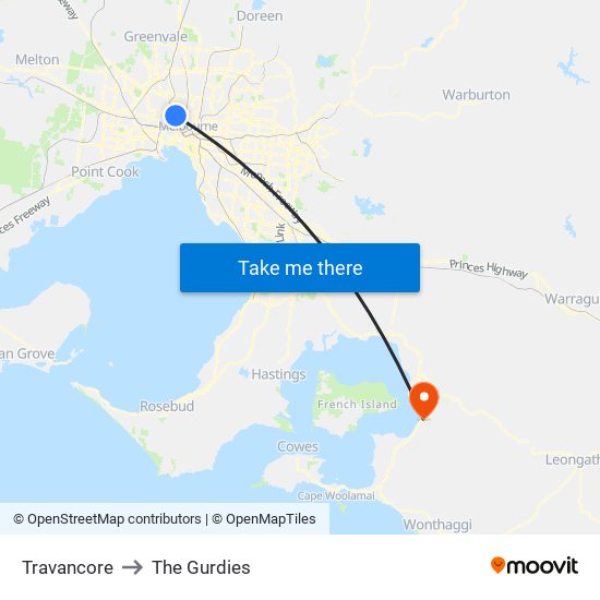 Travancore to The Gurdies map