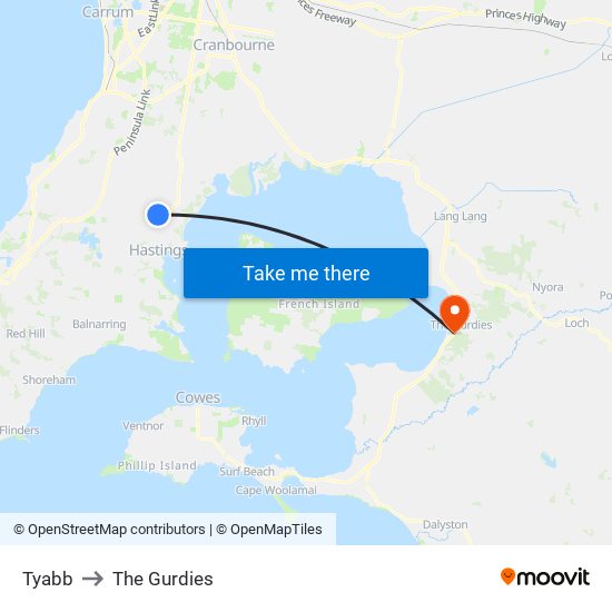 Tyabb to The Gurdies map