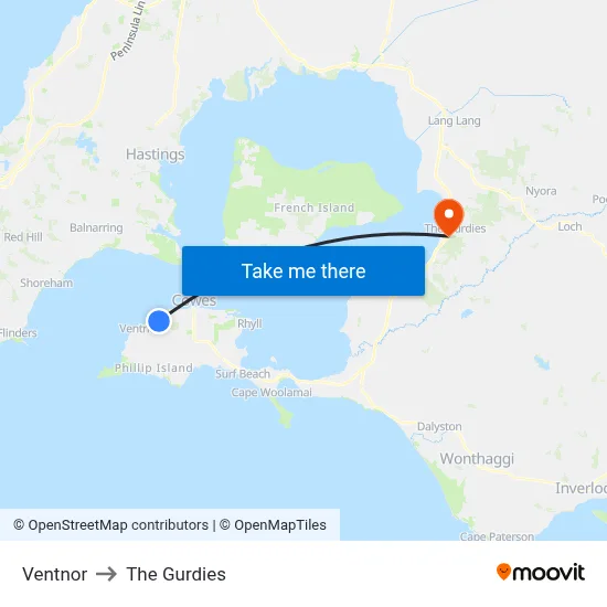 Ventnor to The Gurdies map