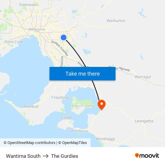 Wantirna South to The Gurdies map
