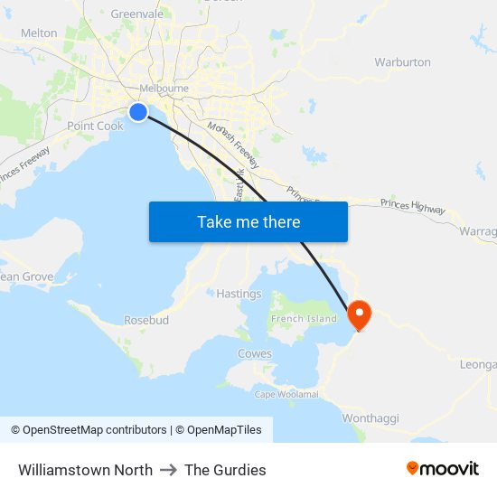 Williamstown North to The Gurdies map