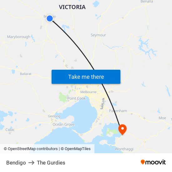 Bendigo to The Gurdies map