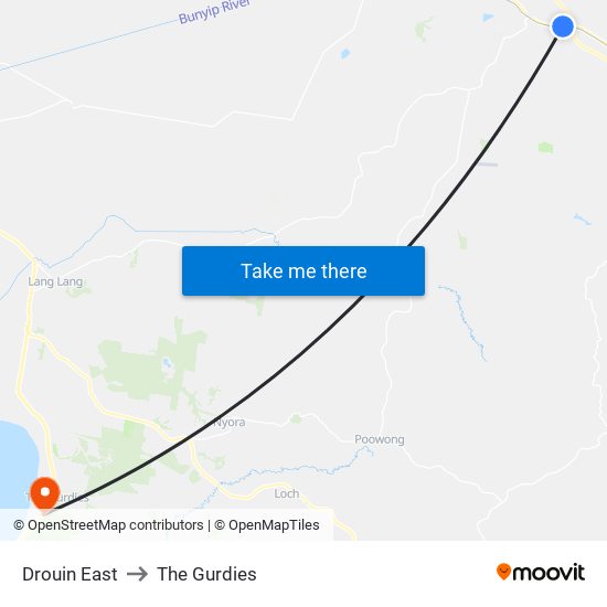 Drouin East to The Gurdies map