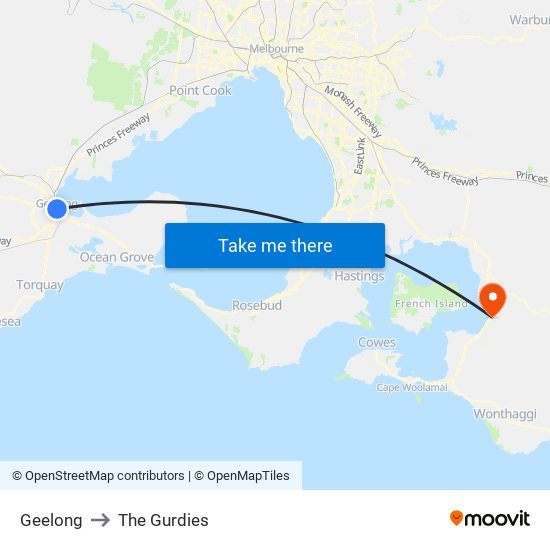 Geelong to The Gurdies map