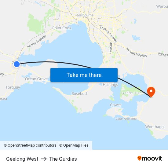 Geelong West to The Gurdies map