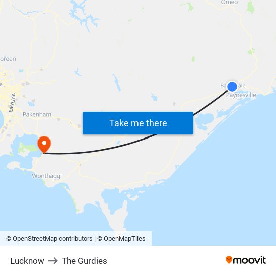 Lucknow to The Gurdies map