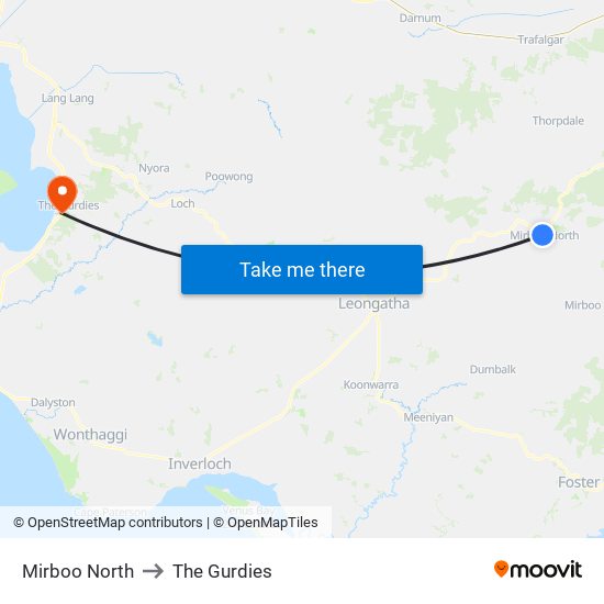 Mirboo North to The Gurdies map